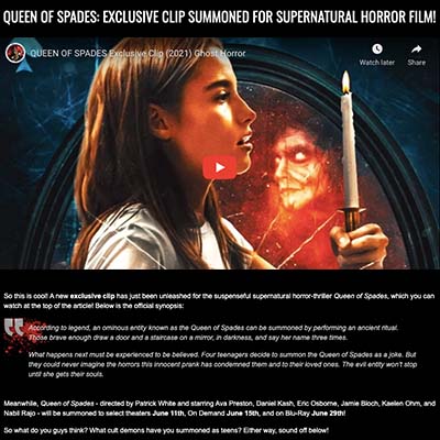 QUEEN OF SPADES: EXCLUSIVE CLIP SUMMONED FOR SUPERNATURAL HORROR FILM!